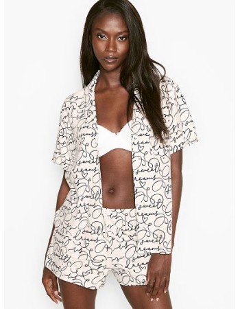 Піжама Victoria's Secret Flannel Short PJ Set white VS logo