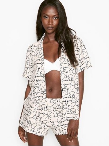 Піжама Victoria's Secret Flannel Short PJ Set white VS logo