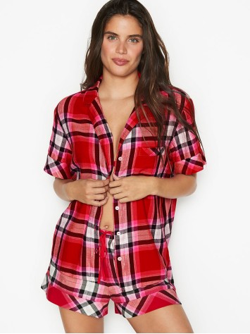 Піжама Victoria's Secret Flannel Short PJ Set Cherry/Strawberry Red Plaid
