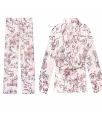 Сатиновая пижама Victoria’s Secret Satin Long PJ Set Pink Floral Stripes