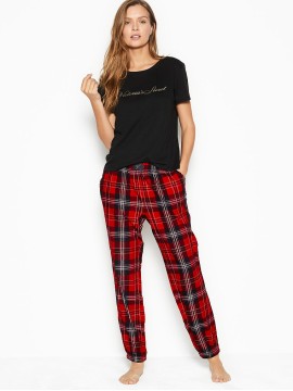 Піжама Victorias Secret Cotton & Flannel Long Lounge PJ Set Big Red Plaid