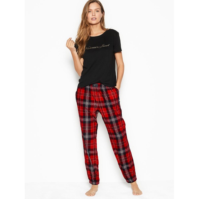 Піжама Victorias Secret Cotton & Flannel Long Lounge PJ Set Big Red Plaid