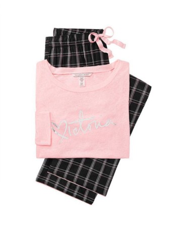 Фланелева піжама Victoria's Secret Flannel Long PJ Set Logo VS