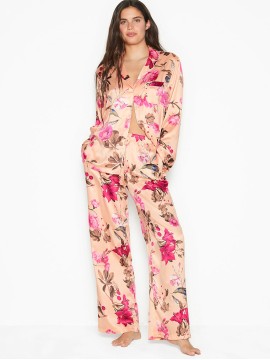Пижама Victoria’s Secret Satin Long PJ Set Pink Peonies