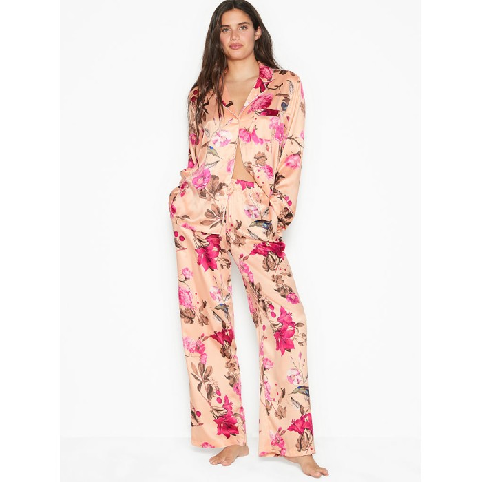 Піжама Victoria's Secret Satin Long PJ Set Pink Peonies