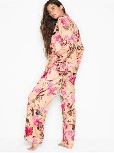 Піжама Victoria's Secret Satin Long PJ Set Pink Peonies