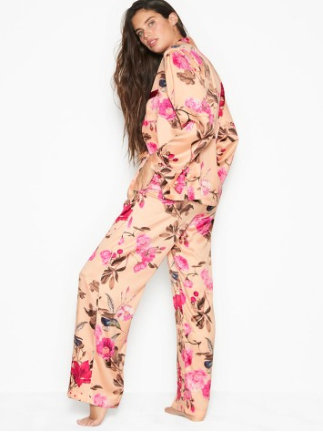 Піжама Victoria's Secret Satin Long PJ Set Pink Peonies