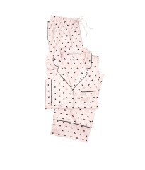 Пижама Victoria’s Secret Satin Long PJ Set Light Pink With Black Hearts