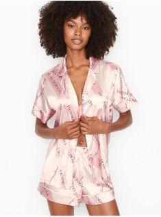 Піжама рожева в смужку Victoria's Secret The Satin Short PJ Set