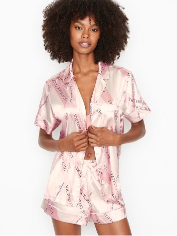 Піжама рожева в смужку Victoria's Secret The Satin Short PJ Set