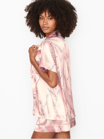 Піжама рожева в смужку Victoria's Secret The Satin Short PJ Set