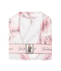 Пижама розовая в полоску Victoria’s Secret The Satin Short PJ Set White/Pink Large Ribbon