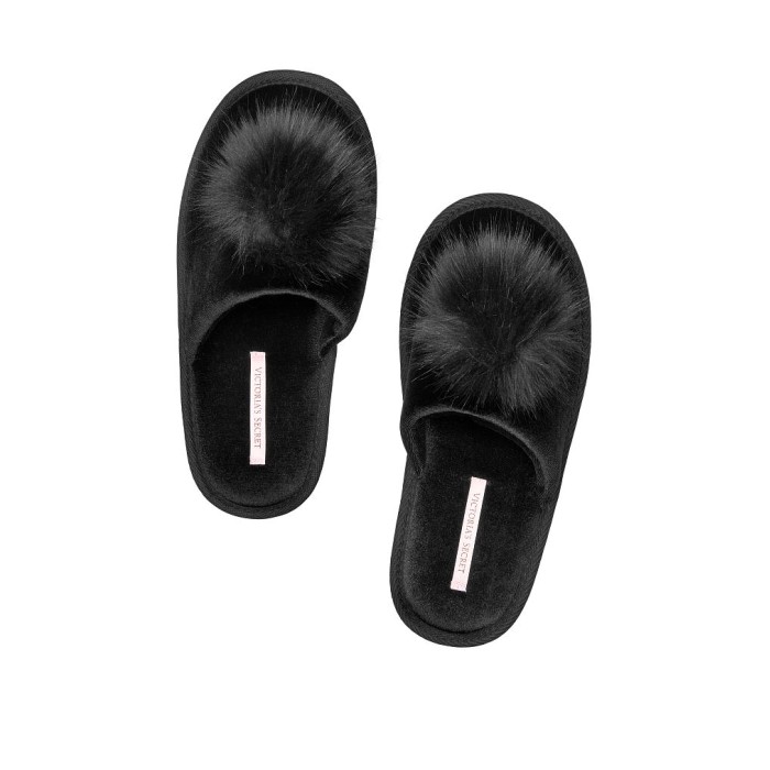 Домашні тапочки Victoria's Secret Slipper​s Black Pom-Pom