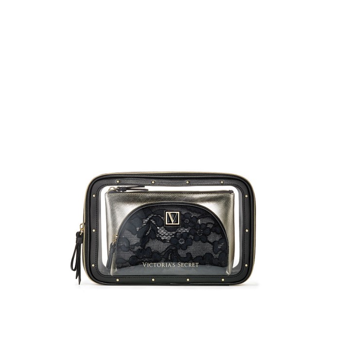 3 в 1 косметичка Victoria's Secret Beauty Bag Trio Black Lily Lace
