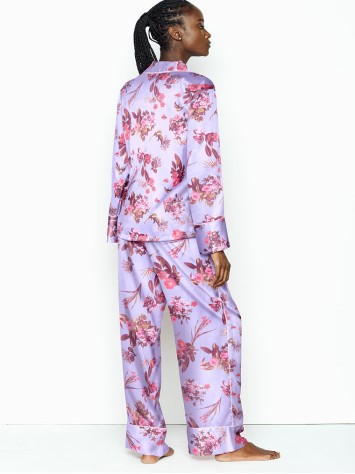 Сатинова піжама Victoria's Secret Satin Long PJ Set Feather Blue Field Blossoms