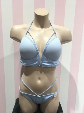 Купальник раздельный Victoria’s Secret PINK Strappy V-wire Plunge Sky Blue