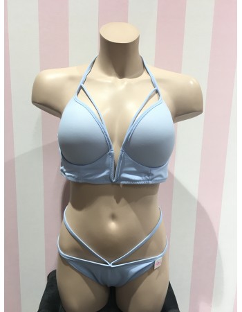 Купальник роздільний Victoria's Secret PINK Strappy V-wire Plunge Sky Blue