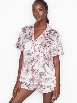 Сатиновая пижама Victoria’s Secret Satin Short PJ Set Pink Floral Stripes