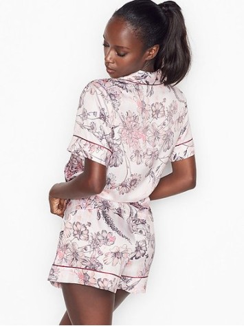 Сатинова піжама Victoria's Secret Satin Short PJ Set Pink Floral Stripes