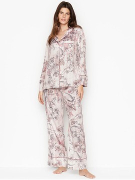 Сатиновая пижама Victoria’s Secret Satin Long PJ Set Pink Floral Stripes