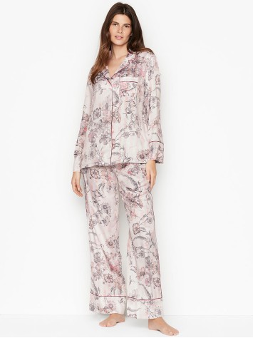 Сатинова піжама Victoria's Secret Satin Long PJ Set Pink Floral Stripes