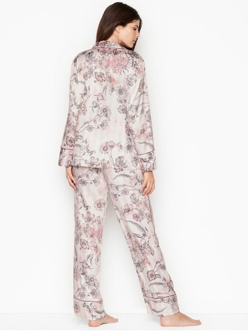 Сатинова піжама Victoria's Secret Satin Long PJ Set Pink Floral Stripes