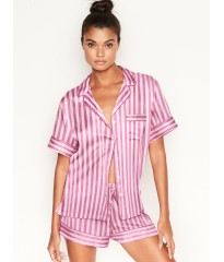 Піжама рожева в смужку Victoria's Secret The Satin Short PJ Set Pink/Mauve Stripe