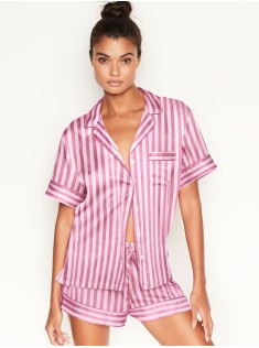 Піжама рожева в смужку Victoria's Secret The Satin Short PJ Set Pink/Mauve Stripe