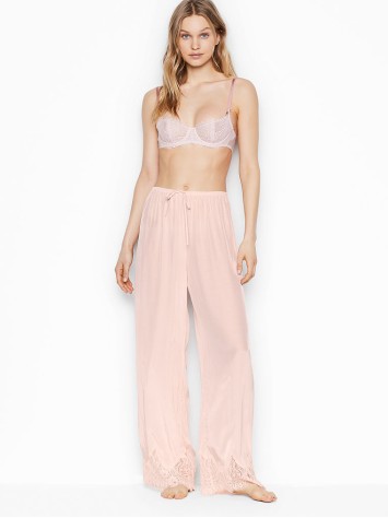 Піжама Victoria's Secret Satin Lace Long PJ Set Light pink