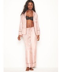 Пижама розовая в полоску Victoria’s Secret - The Satin Long PJ Set Pink Fizz