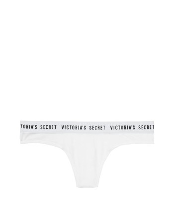 Трусики стинги Victoria's Secret Thong white panty на резинке лого VS