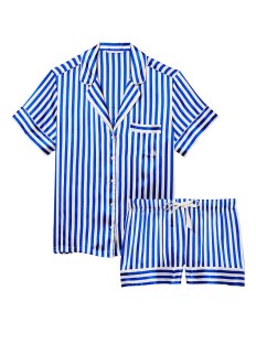 Піжама The Satin Short Pajama Set Blue Iconic Stripe
