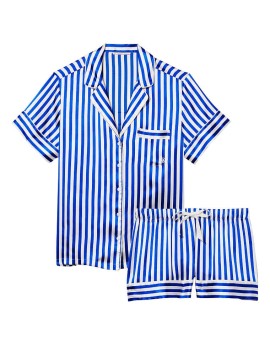 Пижама The Satin Short Pajama Set Blue Iconic Stripe