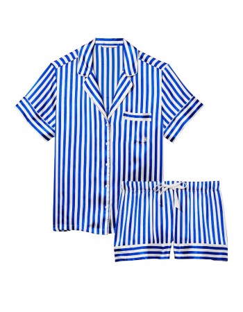 Пижама The Satin Short Pajama Set Blue Iconic Stripe