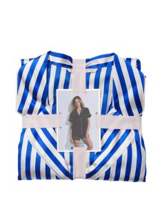 Піжама The Satin Short Pajama Set Blue Iconic Stripe