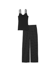 Піжама Cotton Tank Jogger Pajama Set Black White dot