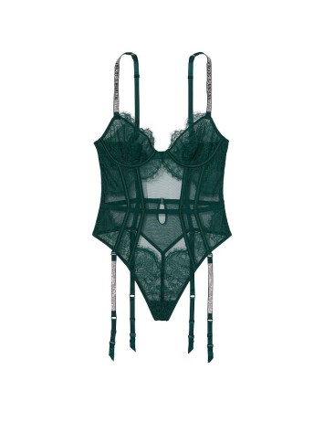 Боді Demi Teddy with Shine Straps & Garters Deep green