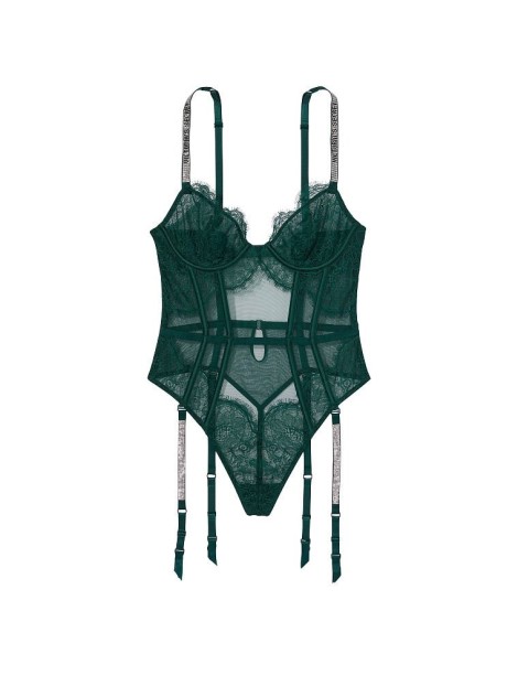 Боді Demi Teddy with Shine Straps & Garters Deep green