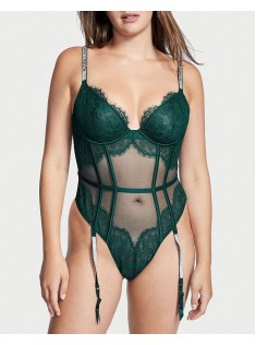 Боді Demi Teddy with Shine Straps & Garters Deep green