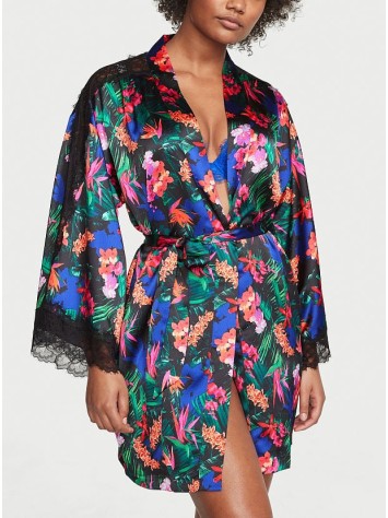 Халат Victoria Secret Satin Lace Kimono Tropic print