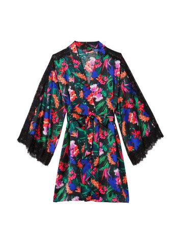 Халат Victoria Secret Satin Lace Kimono Tropic print