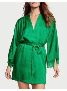 Халат Satin Lace Inset Jacquard Robe Green