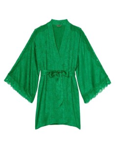 Халат Satin Lace Inset Jacquard Robe Green