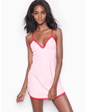 Хлопковая ночнушка Victoria’s Secret pink with red lace