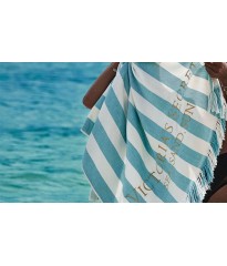 Рушник для пляжу Victoria's Secret принт синя смужка і золотом вишитий VS logo