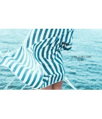 Рушник для пляжу Victoria's Secret принт синя смужка і золотом вишитий VS logo