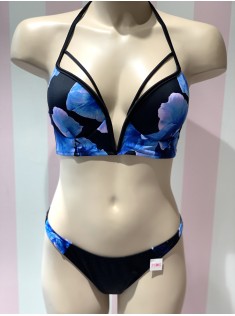 Купальник Victoria's Secret PINK Strappy V-Wire Plunge принт сині квіти