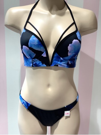 Купальник Victoria's Secret PINK Strappy V-Wire Plunge принт сині квіти