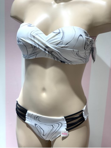Купальник бандо Victoria's Secret PINK White &amp; Black print