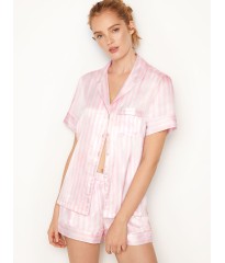Пижама розовая в полоску Victoria’s Secret The Satin White/Pink Medium Stripe Short PJ Set